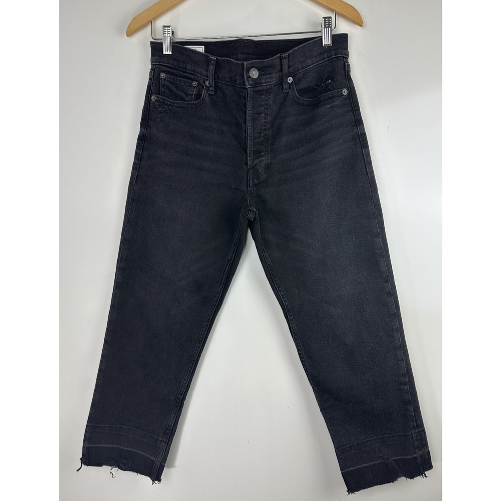 GAP High Rise Cheeky Straight Jeans Raw Ankle Absolute Black Size 29 8 Petite 8P - Picture 12 of 12